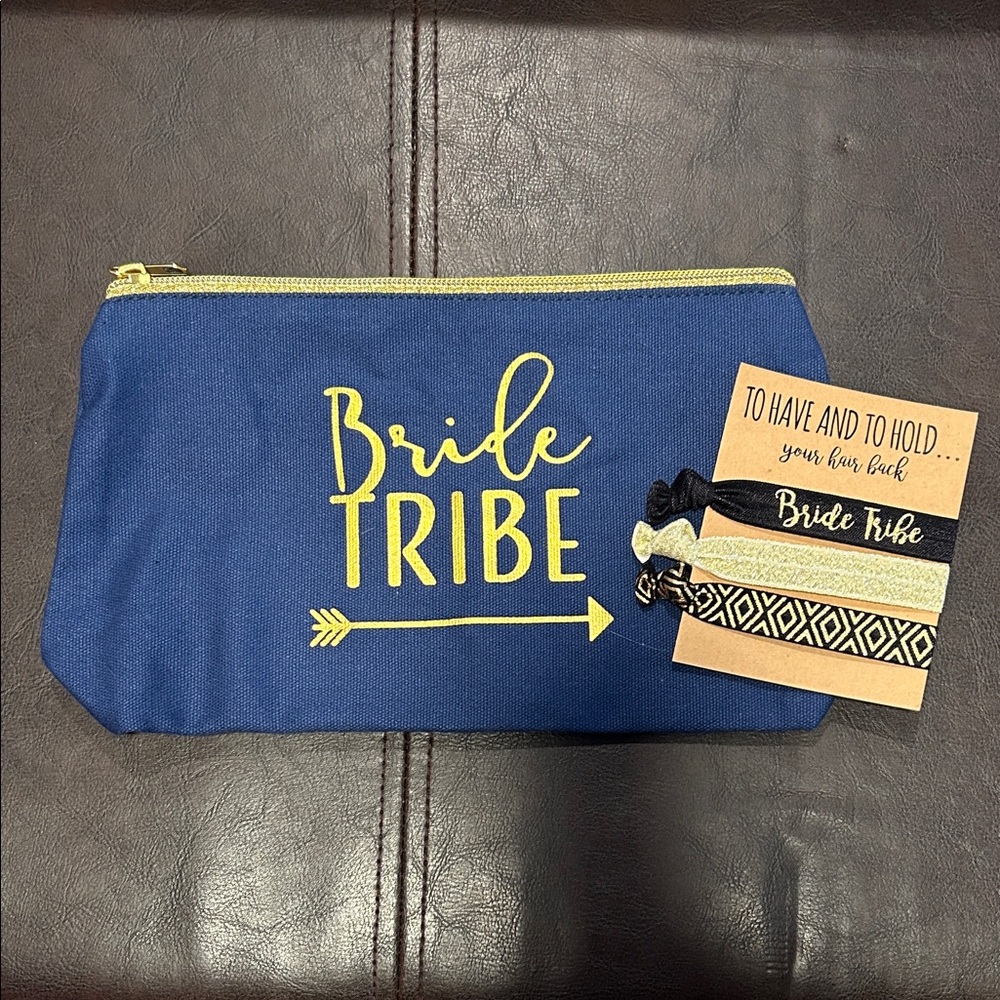 Bride Tribe Blue Pouch with Hair Ties